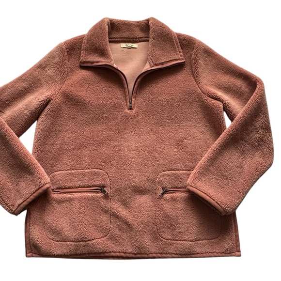 Madewell Dusty Pink Sherpa Pullover Quarter Zip Pullover Zip Pockets Size Small - Picture 7 of 15
